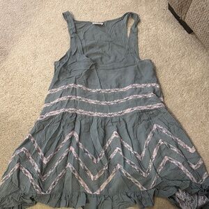 Sleeveless Teal Dress with Chevron Pattern Free People